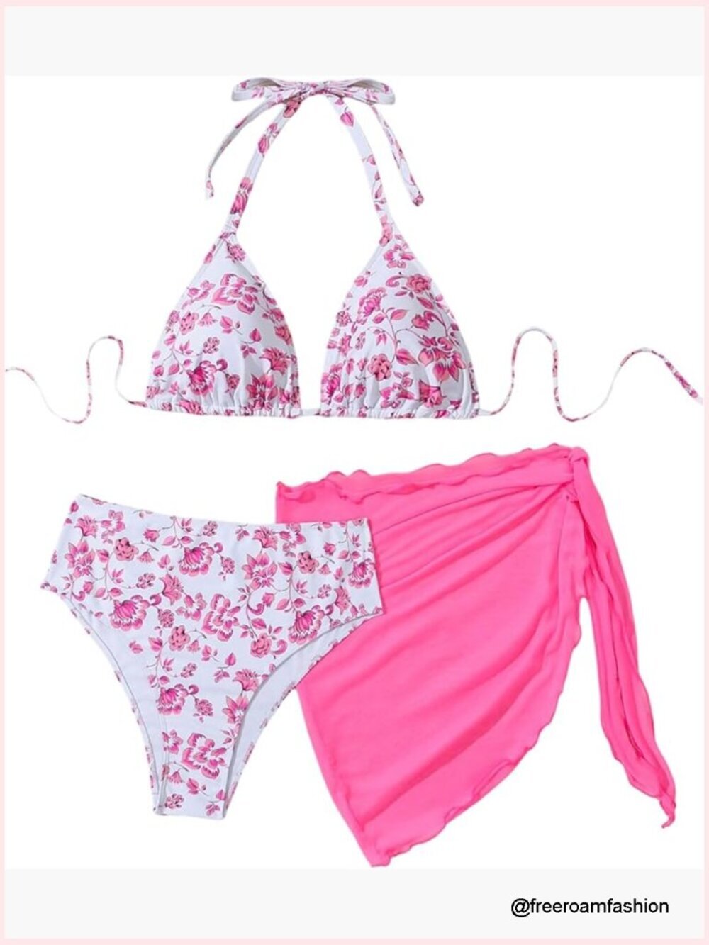 Plus Size 3 Piece Floral Bikini Set with Wrap Skirt Cover Up